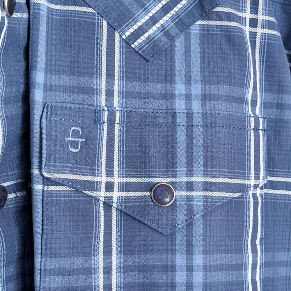 Stetson Mens M Blue Plaid Matte Navy Pearl Snap Long Sleeve Button Down Shirt - Picture 4 of 9